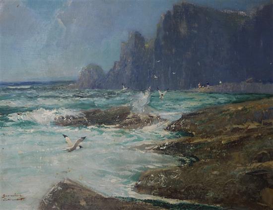 Godwin Bennett, oil on canvas, coastal landscape, signed, 34 x 45cm